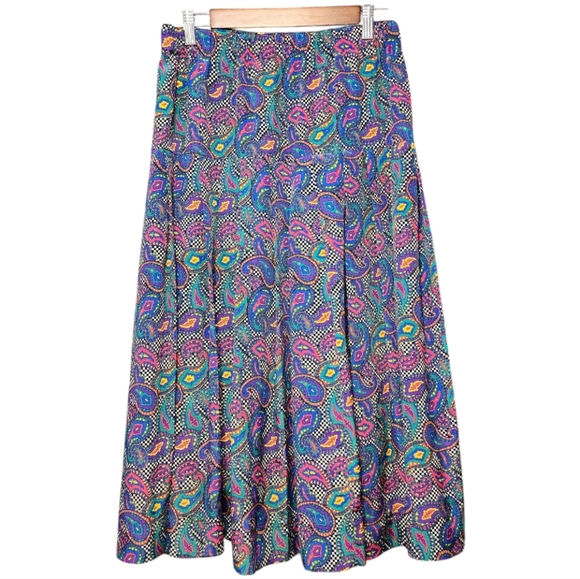 Vintage checkered Colorful Paisley Midi Skirt - Picture 1 of 6